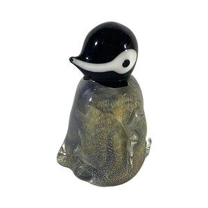 Handblown Art Glass Penguin Chick Sculpture Paperweight Cased & Opaque Glass HTF